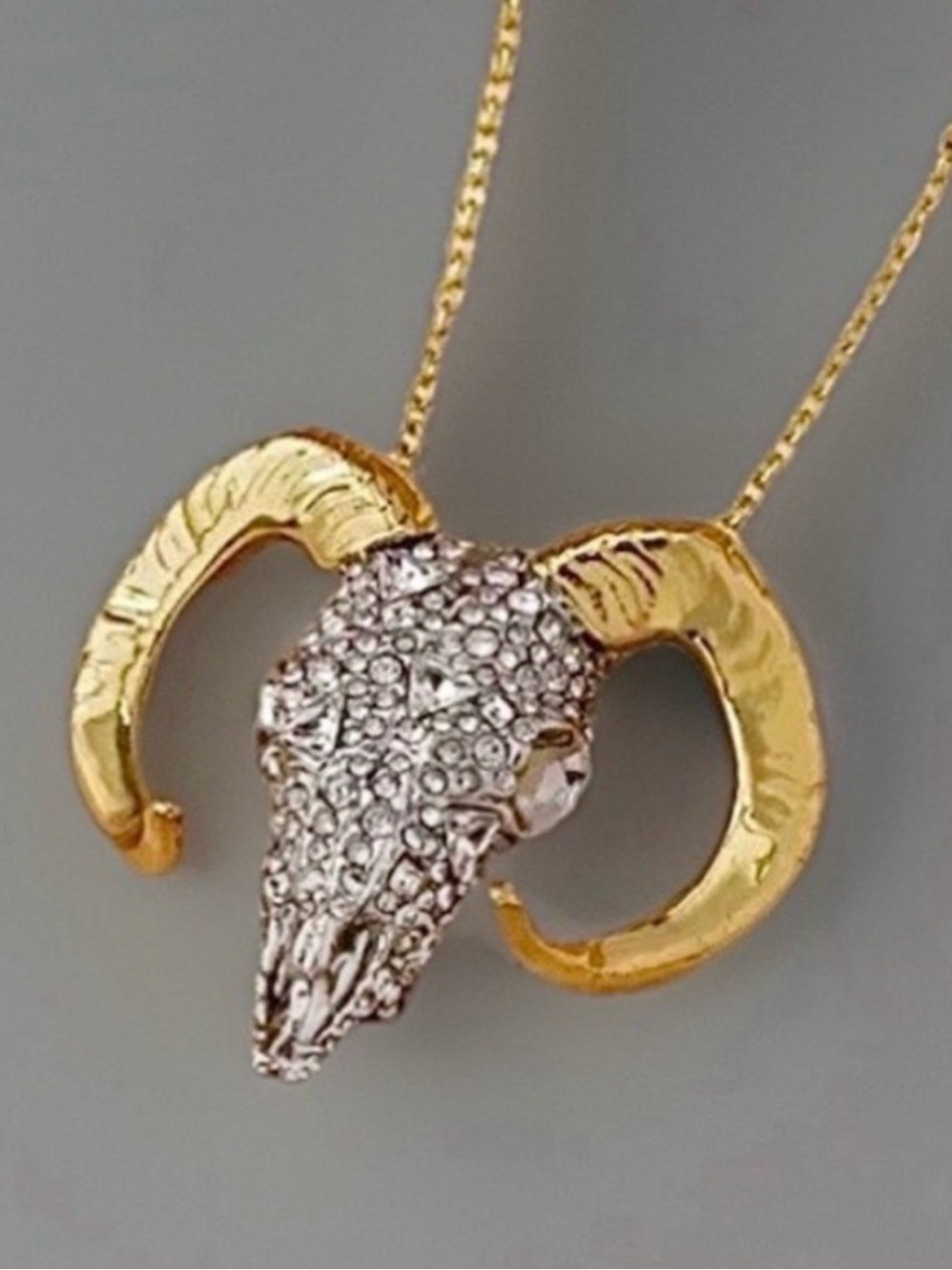 NEW Alexis Bittar Pave Crystal Horned Ram Head Necklace Two-Tone SB05